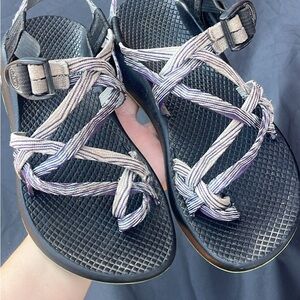 Chaco Women’s Strappy Sandals in Black with Purple and Tan Rope